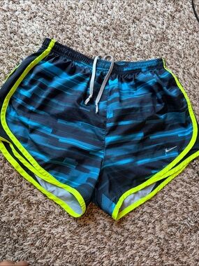 Nike Blue & Black Striped Running Shorts with Neon Trim